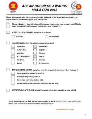 Fillable Online Asean Business Awards Fax Email Print Pdffiller