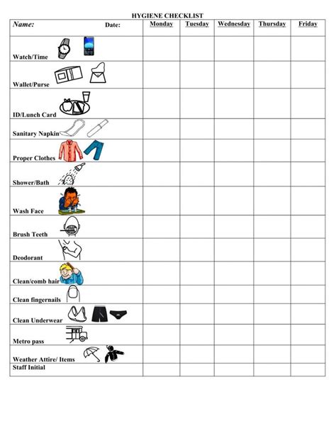 Free Printable Hygiene Checklist