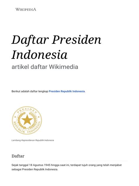 Daftar Presiden Indonesia Wikipedia Bahasa Indonesia Ensiklopedia