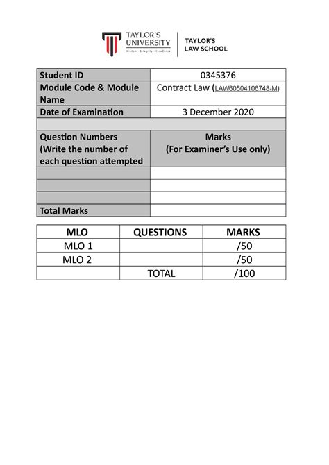 Final Examination Answer Script Template August 2020 Semester