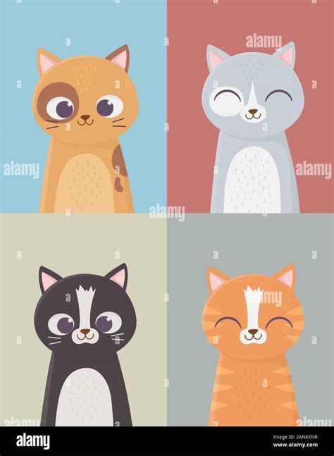 Pet Cats Domestic Feline Characters Set Cartoon Vector Illustration