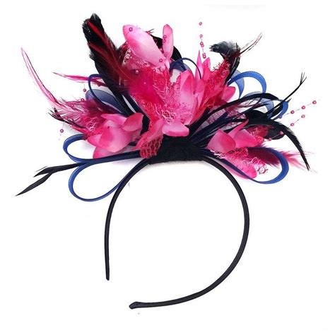 Navy Blue Hoop & Fuchsia Hot Pink Fascinator On Headband #2569486 ...