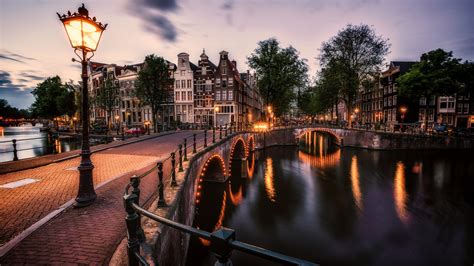 Wallpaper Amsterdam, Netherlands, bridge, river, lights, city, night 1920x1200 HD Picture, Image