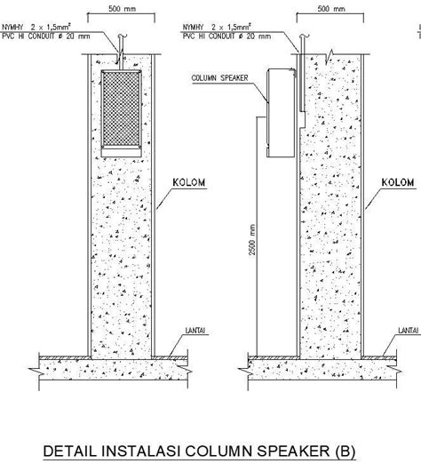 Column Speaker Installation Details In Autocad Dwg File Cadbull