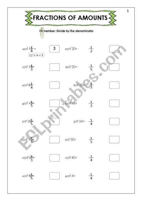 Fraction Of Amounts Esl Worksheet By Skhan812 Uk