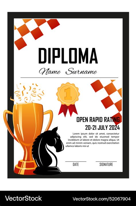 Certificate Diploma Template To Chess Tournament Vector Image