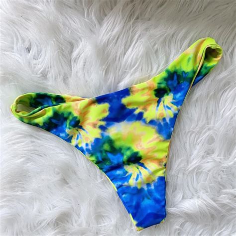 Cute Tie Dye Thong Bikini Bottom Thick Strap Depop