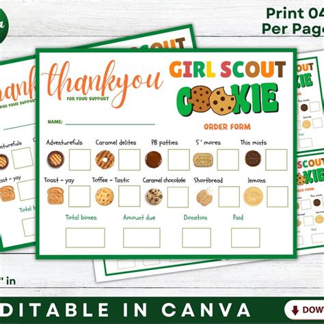 Girl Scout Cookie Order Form Etsy