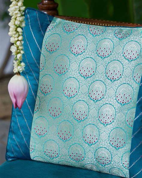 Patchwork Blue Banarasi Silk Cushion Cover Rihaa