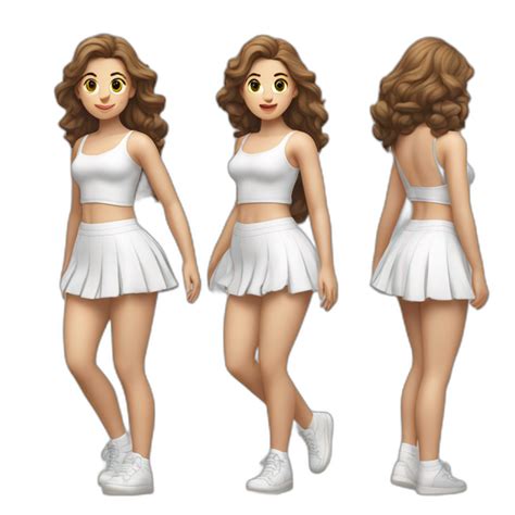 Hyperrealistic Full Body Caucasian Curvy Beauty Jumping Small White Skirt Back And Front Views