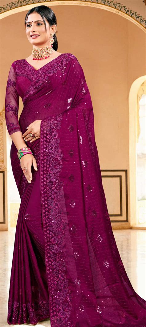 Festive Mehendi Sangeet Party Wear Purple And Violet Color Georgette