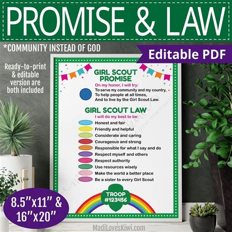 Printable Scout Promise And Law Poster Community Editable Girl Troop