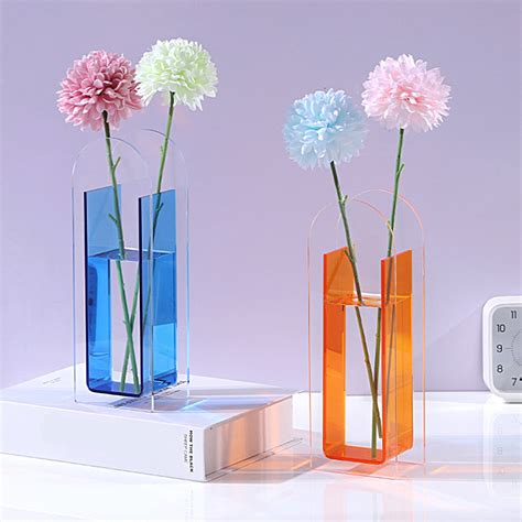 Hesroicy Brightly Colored Translucent Acrylic Flower Vase In Nordic Style Ideal As A Floral