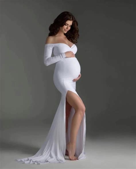 V Neck Split Pregnant Woman Trailing Tail Long Sleeve Maternity Wedding