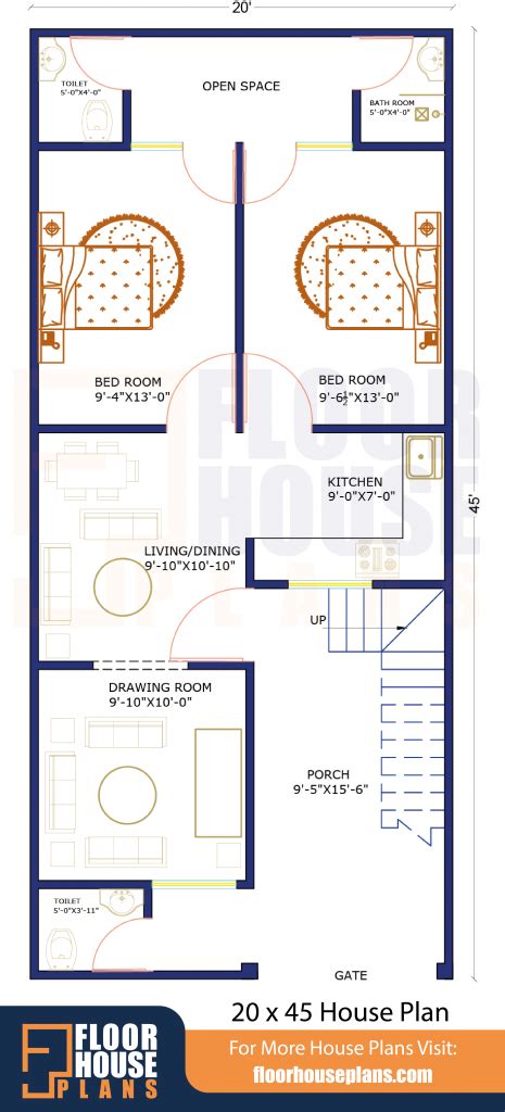 20 X 45 House Plan 2BHK 900 SQFT East Facing