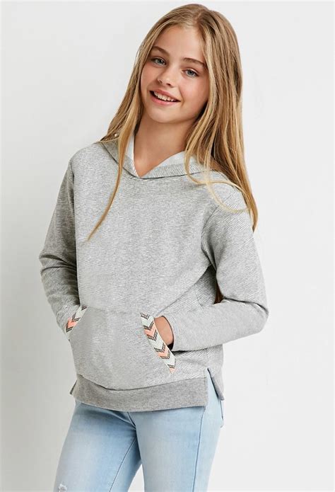 Girls Chevron-Trimmed Hoodie (Kids) | Forever 21 girls - 2000141861 ...