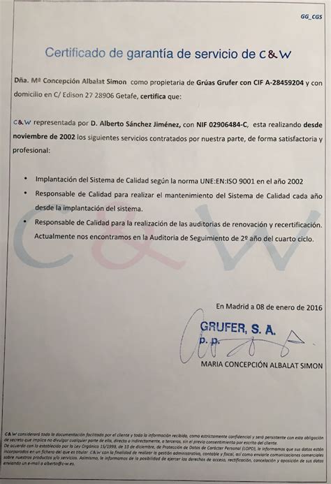 Certificados De Garant A De Servicio C W Pharma Sportainment