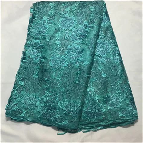 Latest Teal African French Lace Fabric High Quality African Tulle