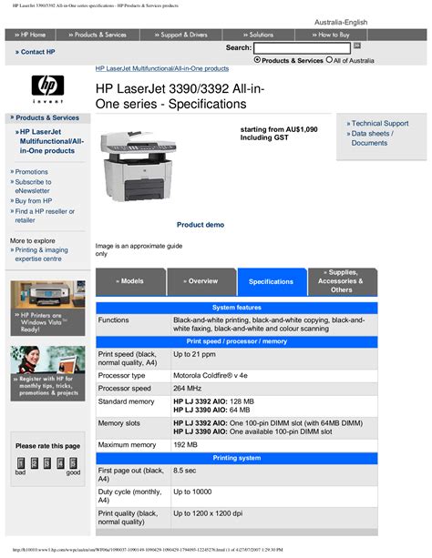 Download Free Pdf For Hp Laserjet Color Laserjet 3392 Multifunction Printer Manual