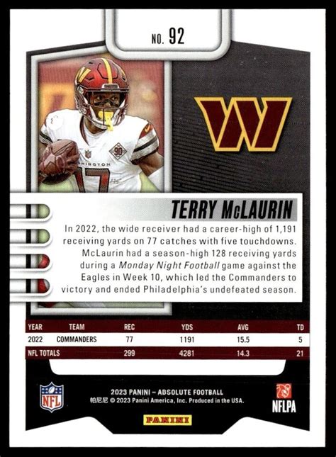 Panini Absolute Terry Mclaurin Washington Commanders Ebay