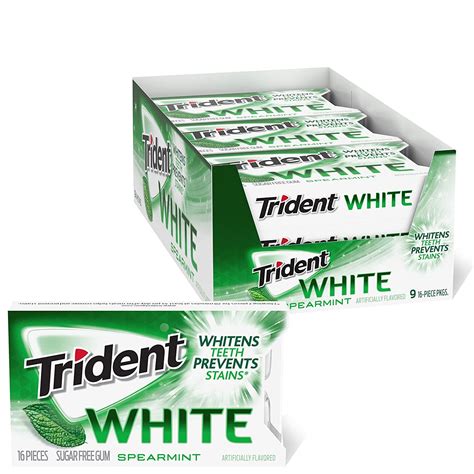 Trident White Spearmint Sugar Free Gum 9 Pack Of 16 Pieces 144 Total