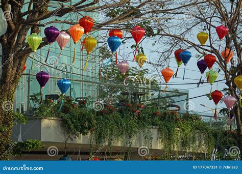 Colorful Lanterns In The Streets Of Da Nang Stock Image Image Of