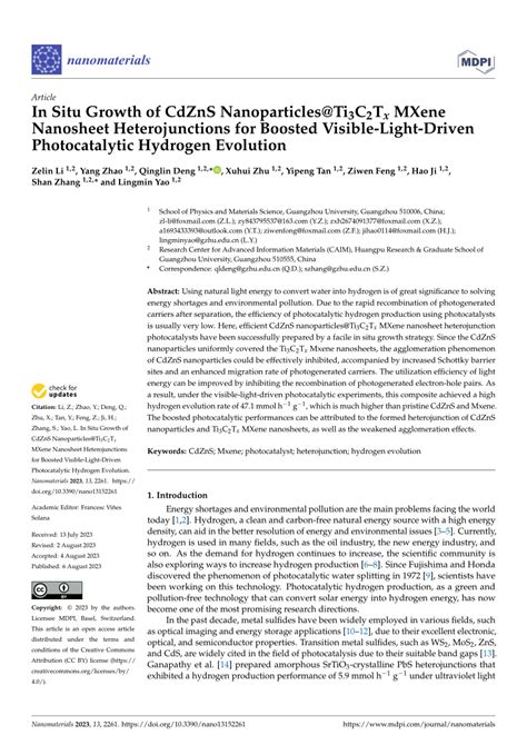 PDF In Situ Growth Of CdZnS Nanoparticles Ti3C2Tx MXene Nanosheet