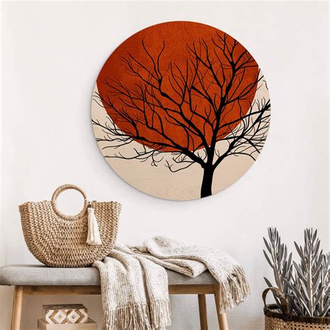 Holzbild Kubistika Warmer Sonnenuntergang Rund Wall Art De