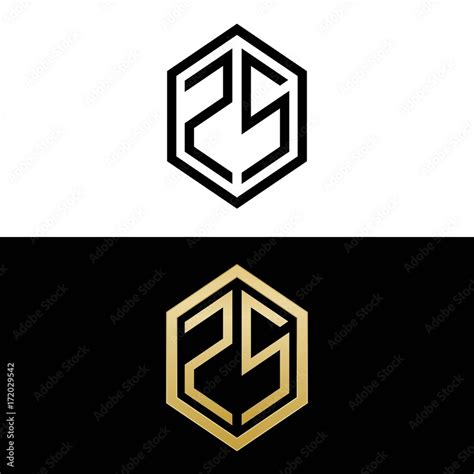 Initial Letters Logo Zs Black And Gold Monogram Hexagon Shape Vector