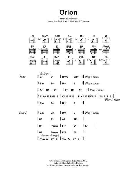 Orion By Metallica Guitar Chordslyrics Guitar Instructor