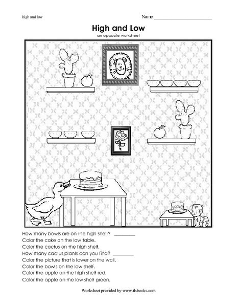 High And Low An Opposite Worksheet Worksheet For Kindergarten 1st Grade Lesson Planet