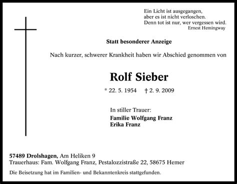 Traueranzeigen Von Rolf Sieber Trauer In NRW De