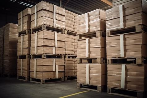 Premium Ai Image Packaging Boxes Stacked On Pallets In Storage