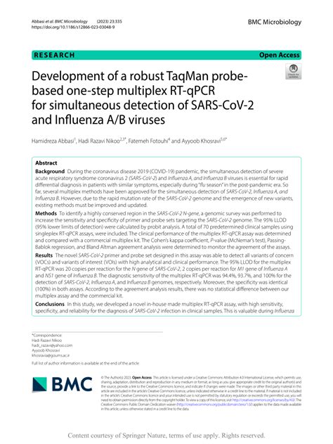 Pdf Development Of A Robust Taqman Probe Based One Step Multiplex Rt