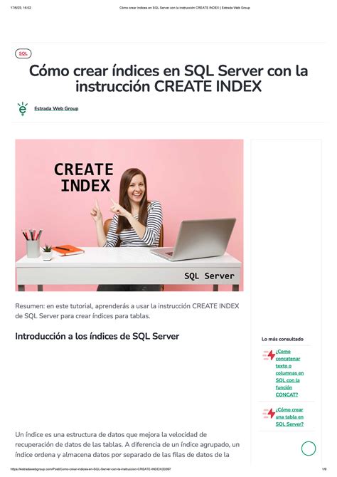 Cómo Crear índices En Sql Server Con La Instrucción Create Index