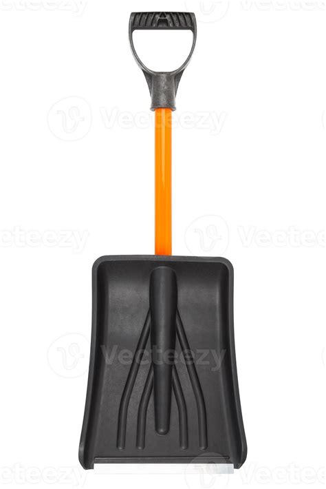 small plastic snow shovel, isolated on white background - front side ...