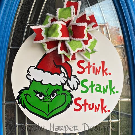 Grinch Door Hanger Christmas Wood Round Door Hanger Etsy