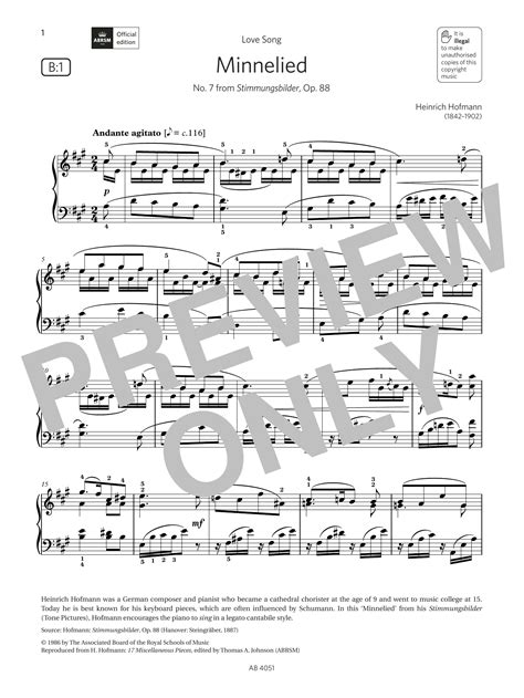 Minnelied Grade List B From The Abrsm Piano Syllabus