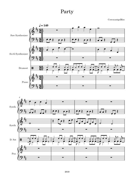 Party Sheet Music For Piano Drum Group Synthesizer Mixed Quartet