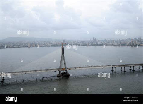 aerial view of bandra worli rajiv gandhi sea link ; Bombay Mumbai ; Maharashtra ; India Stock ...