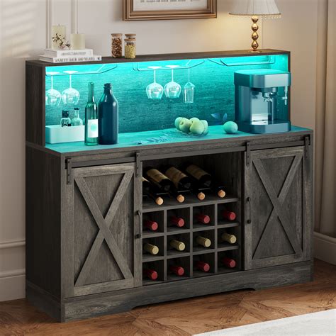 Dextrus Farmhouse Coffee Bar Cabinet With Huth And Led Light 55 Barn