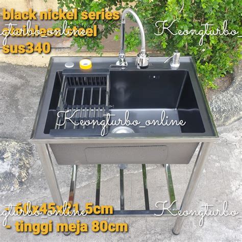 Jual Kitchen Sink Meja Bak Cuci Piring Portable 6045f Black Full