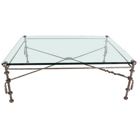 Giacometti Style Wrought Iron and Glass Coffee Table at 1stDibs