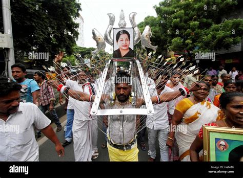 AIADMK party worker body pierced metal hooks offer prayer Tamil Nadu Chief Minister J ...