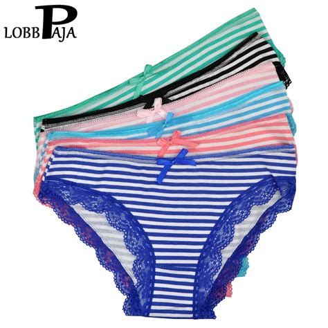 Lobbpaja Brand 6 Pcs Lot Woman Underwear Panties Women Sexy Low Waist Cotton Lace Striped