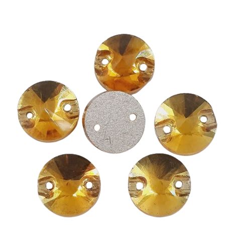 Strass para costura Rivoli 2 Furos Dourado 10mm 200 Peças