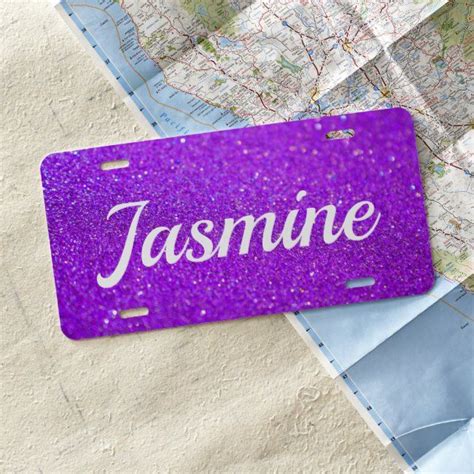 License Plate Custom Glitter Name Purple Zazzle Custom Glitter