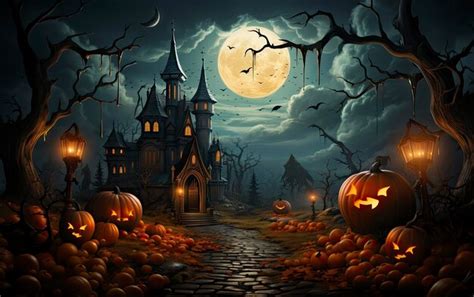 Premium AI Image | halloween pumpkins in the woods at night vector art ...