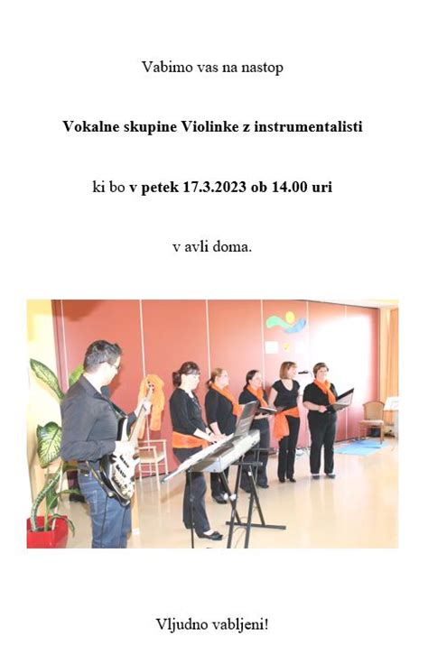 Vokalno instrumentalna skupina Violinke Dom starejših občanov Gornja