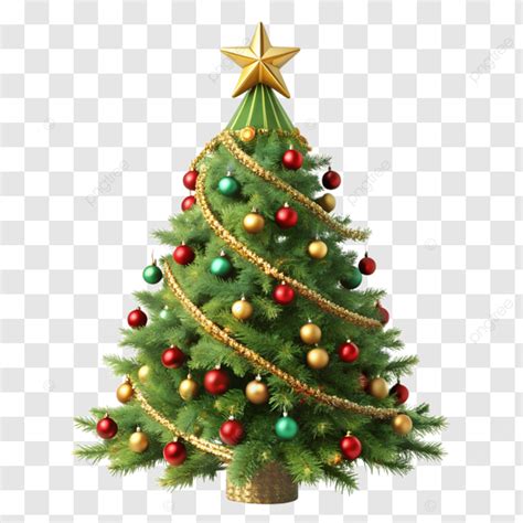 Decorated Christmas Tree With Gold Star And Ornaments Clip Art